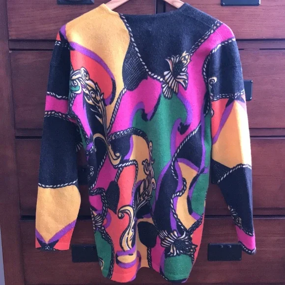 Vtg Danier Neon Colored Tassel Pattern Lambswool/Angora Blend Sweater Size Small - Picture 3 of 7